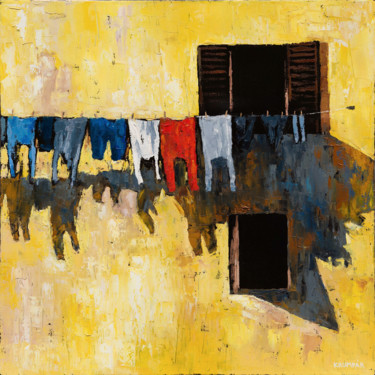 Painting titled "Laundry on a hanger" by Marek Krumpar, Original Artwork, Oil