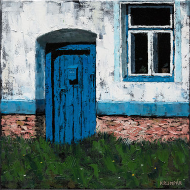 Painting titled "Blue door" by Marek Krumpar, Original Artwork, Oil
