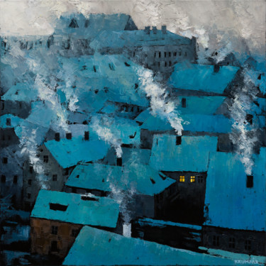 Painting titled "Winter morning" by Marek Krumpar, Original Artwork, Oil