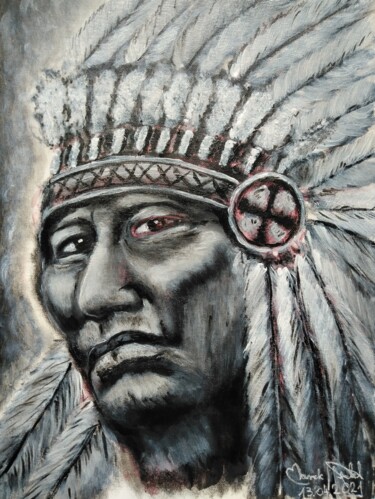 Painting titled ""Indianin"" by Marek Spetel, Original Artwork, Acrylic Mounted on Plexiglass