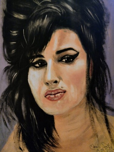 Painting titled ""Amy Winehouse"" by Marek Spetel, Original Artwork, Acrylic Mounted on Plexiglass