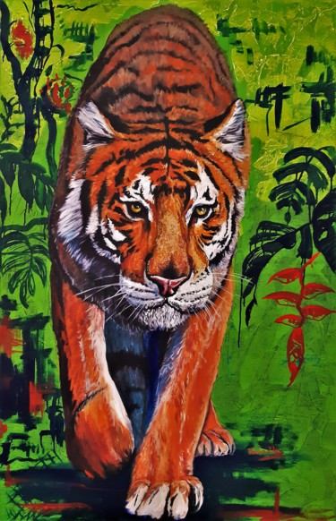 Painting titled "Tiger 20" by Marek Vodvářka, Original Artwork, Oil
