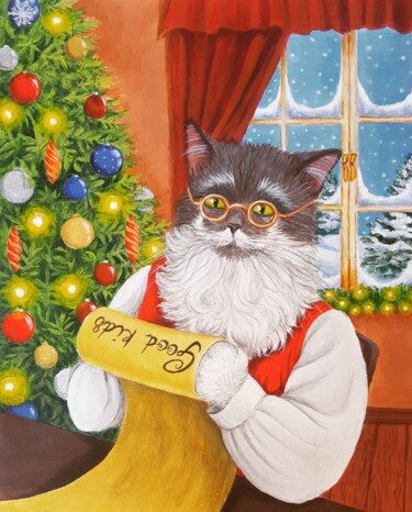 Malerei mit dem Titel "Shaggy Santa" von Maretta Elsalieva, Original-Kunstwerk, Acryl