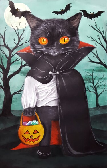 Pintura titulada "Cat-Vampire" por Maretta Elsalieva, Obra de arte original, Acrílico