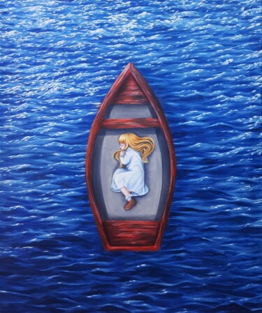 Картина под названием "Girl in the boat" - Maretta Elsalieva, Подлинное произведение искусства, Масло