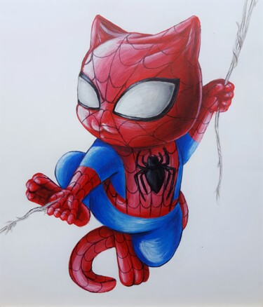 Peinture intitulée "Spider-Cat" par Maretta Elsalieva, Œuvre d'art originale, Acrylique