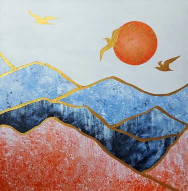 Malerei mit dem Titel "Mountains Of Gold" von Maretta Elsalieva, Original-Kunstwerk, Acryl