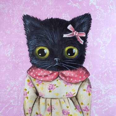Schilderij getiteld "Black Kitty" door Maretta Elsalieva, Origineel Kunstwerk, Acryl