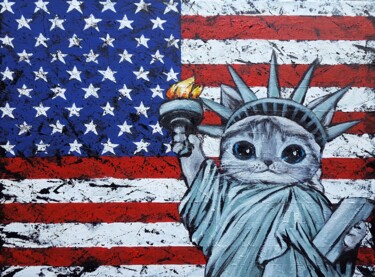 Pintura intitulada "Fluffy American Cit…" por Maretta Elsalieva, Obras de arte originais, Acrílico