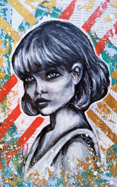 Schilderij getiteld "Cute Girl" door Maretta Elsalieva, Origineel Kunstwerk, Acryl
