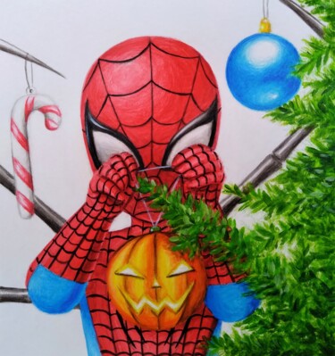 Картина под названием "Spider-Man" - Maretta Elsalieva, Подлинное произведение искусства, Акрил