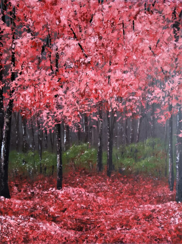 Painting titled "Red forest" by Maretta Elsalieva, Original Artwork, Acrylic
