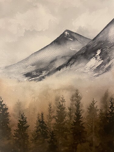 Digital Arts titled "Montagne" by Marevann, Original Artwork, Watercolor