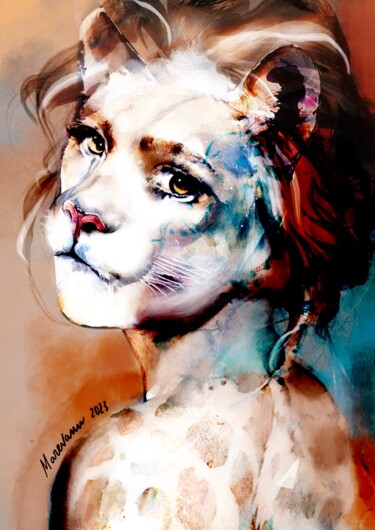 Arts numériques intitulée "Lionne" par Marevann, Œuvre d'art originale, Peinture numérique