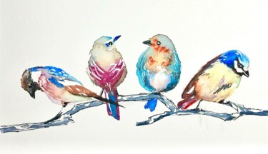 Digital Arts titled "Birds" by Marevann, Original Artwork, Watercolor