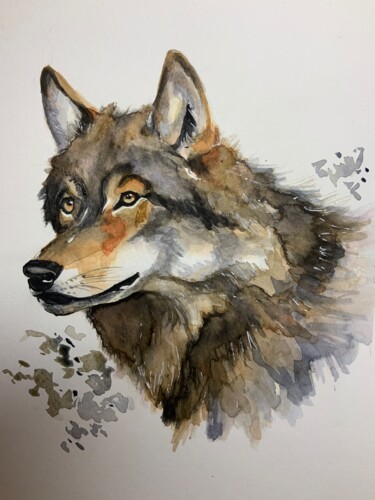 Digital Arts titled "Loup" by Marevann, Original Artwork, Watercolor