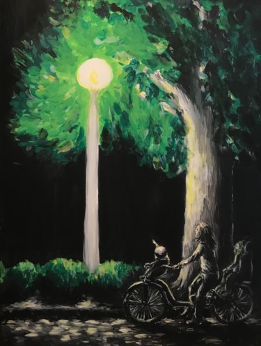 Painting titled "One Night in Kezoji" by Martha Preuett, Original Artwork, Acrylic Mounted on Wood Stretcher frame