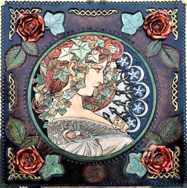 Pintura intitulada "Cuir repoussé doré-…" por Margaery, Obras de arte originais, Acrílico