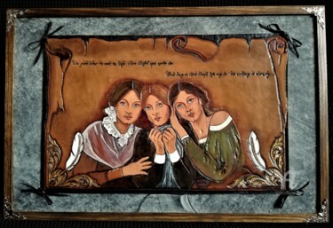 Painting titled "The Brontë Sisters" by Margaery, Original Artwork, Acrylic Mounted on Wood Panel