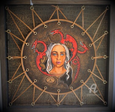 Malerei mit dem Titel "Tableau cuir repous…" von Margaery, Original-Kunstwerk, Acryl Auf Holzplatte montiert