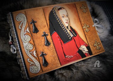 Artisanat intitulée "Livre d'or cuir Ann…" par Margaery, Œuvre d'art originale, Papeterie et accessoires de fête