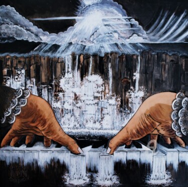 Painting titled "Le piano cascade, T…" by Margaery, Original Artwork, Acrylic Mounted on Cardboard