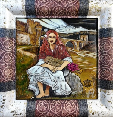 Peinture intitulée "Toled'Ana" par Margaery, Œuvre d'art originale, Cuir Monté sur Carton