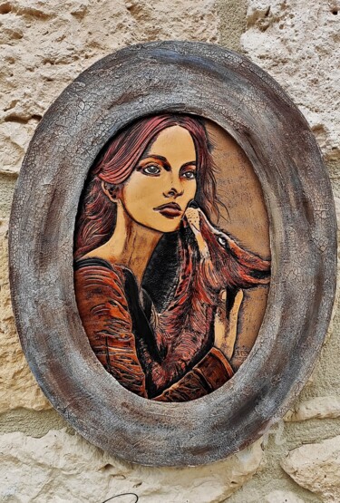 Картина под названием "La jeune fille au r…" - Margaery, Подлинное произведение искусства, Акрил Установлен на картон