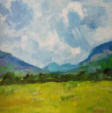 Malerei mit dem Titel "Bergige Landschaft" von Marga Natzer, Original-Kunstwerk, Öl
