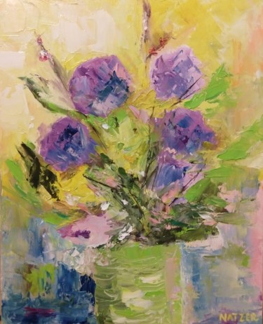 Painting titled "Blumen in Vase" by Marga Natzer, Original Artwork, Oil