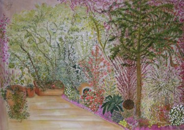 Pintura titulada "Mi jardin en primav…" por Elvira Margalef, Obra de arte original, Oleo