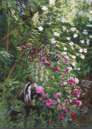 Pintura titulada "Rincón de mi jardin" por Elvira Margalef, Obra de arte original, Oleo