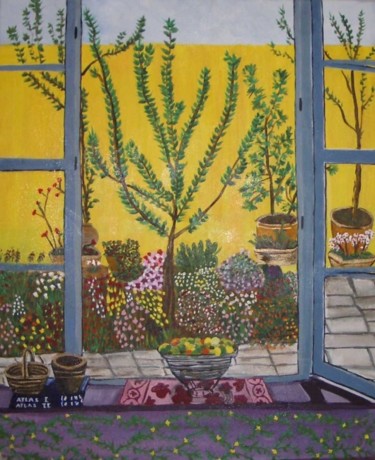 Pintura titulada "Ventana al jardin" por Elvira Margalef, Obra de arte original, Oleo