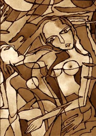 Pintura intitulada "No.K7 sepia" por Margalit (Malgorzata Krasucka), Obras de arte originais, Óleo