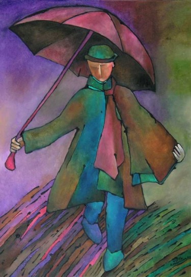 Painting titled "Z parasolem;  With…" by Margalit (Malgorzata Krasucka), Original Art, Oil