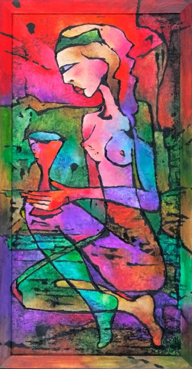 Painting titled "Akt 1  Nude 1" by Margalit (Malgorzata Krasucka), Original Art, Oil