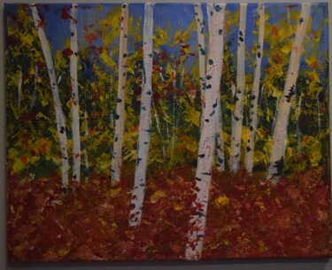Pintura titulada "Birches in Autumn" por Margaret Allen, Obra de arte original, Acrílico
