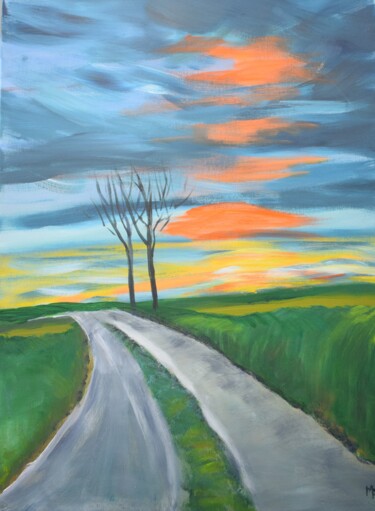Картина под названием "Sunset Road-Acrylic…" - Margaret Allen, Подлинное произведение искусства, Акрил