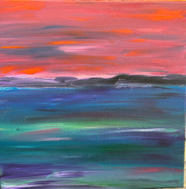 Pittura intitolato "Sunset over lake-" da Margaret Allen, Opera d'arte originale, Acrilico