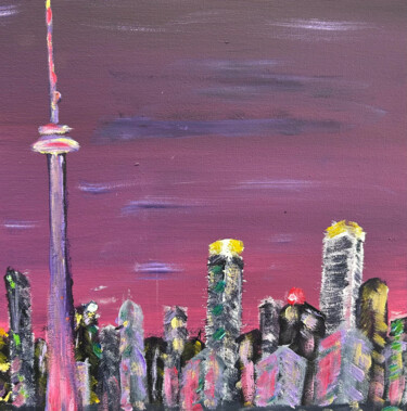 Pintura intitulada "Toronto Night Skyli…" por Margaret Allen, Obras de arte originais, Acrílico