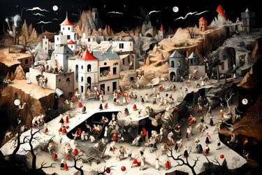 Digitale Kunst mit dem Titel "Moon Village" von Margaret Petrovska, Original-Kunstwerk, 2D digitale Arbeit