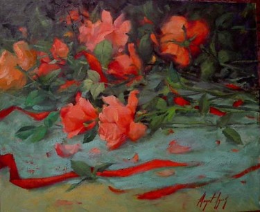 Painting titled "Roses" by Margaret Aycock, Original Artwork, Oil
