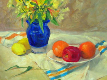 Painting titled "Blue Vase" by Margaret Aycock, Original Artwork, Oil