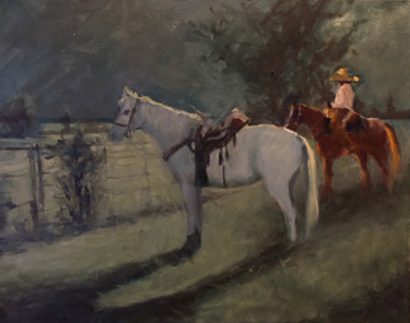 Painting titled "Horses in Moonlight…" by Margaret Aycock, Original Artwork, Oil