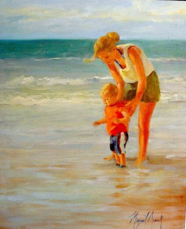 Painting titled "Mother and Son at t…" by Margaret Aycock, Original Artwork, Oil