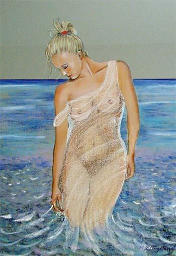Painting titled "Blonde in Sea" by Margaret Zita Coughlan, Original Artwork