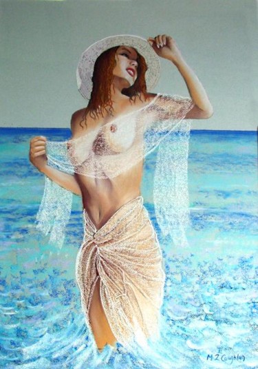 Painting titled "Girl in Sea " by Margaret Zita Coughlan, Original Artwork, Oil