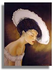 Painting titled "Girl in  White Hat" by Margaret Zita Coughlan, Original Artwork, Oil