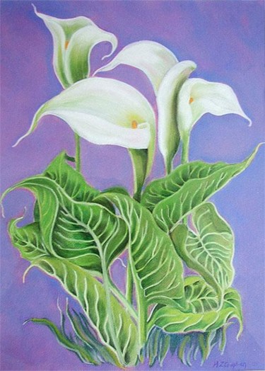Painting titled "Lilies" by Margaret Zita Coughlan, Original Artwork