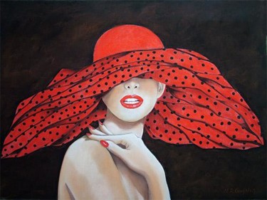 Painting titled "Pokla Dot Hat" by Margaret Zita Coughlan, Original Artwork